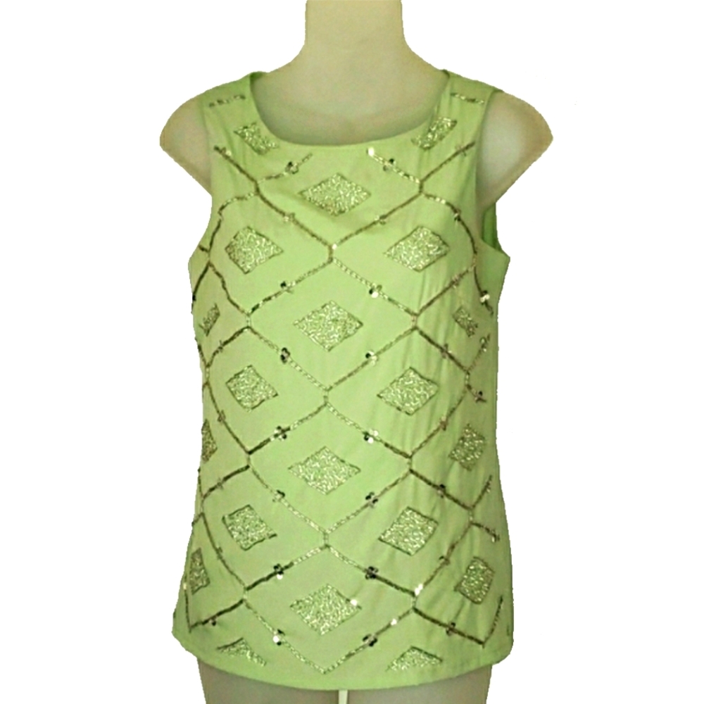 Banana Republic Green Sleeveless Top With Silver Sparkle Sequins